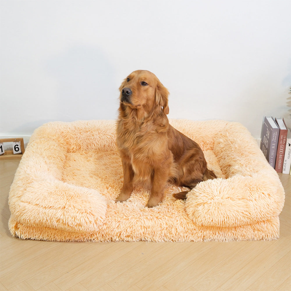 Pelúcia longa - cama quadrada para cães com suporte surround para sono profundo