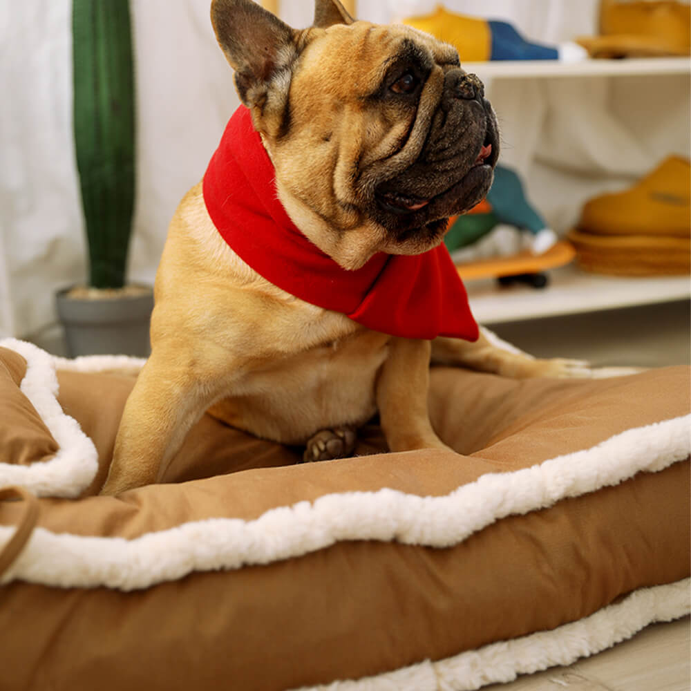 Luxuosa cama retrô de couro falso para cachorro com sono profundo e travesseiro