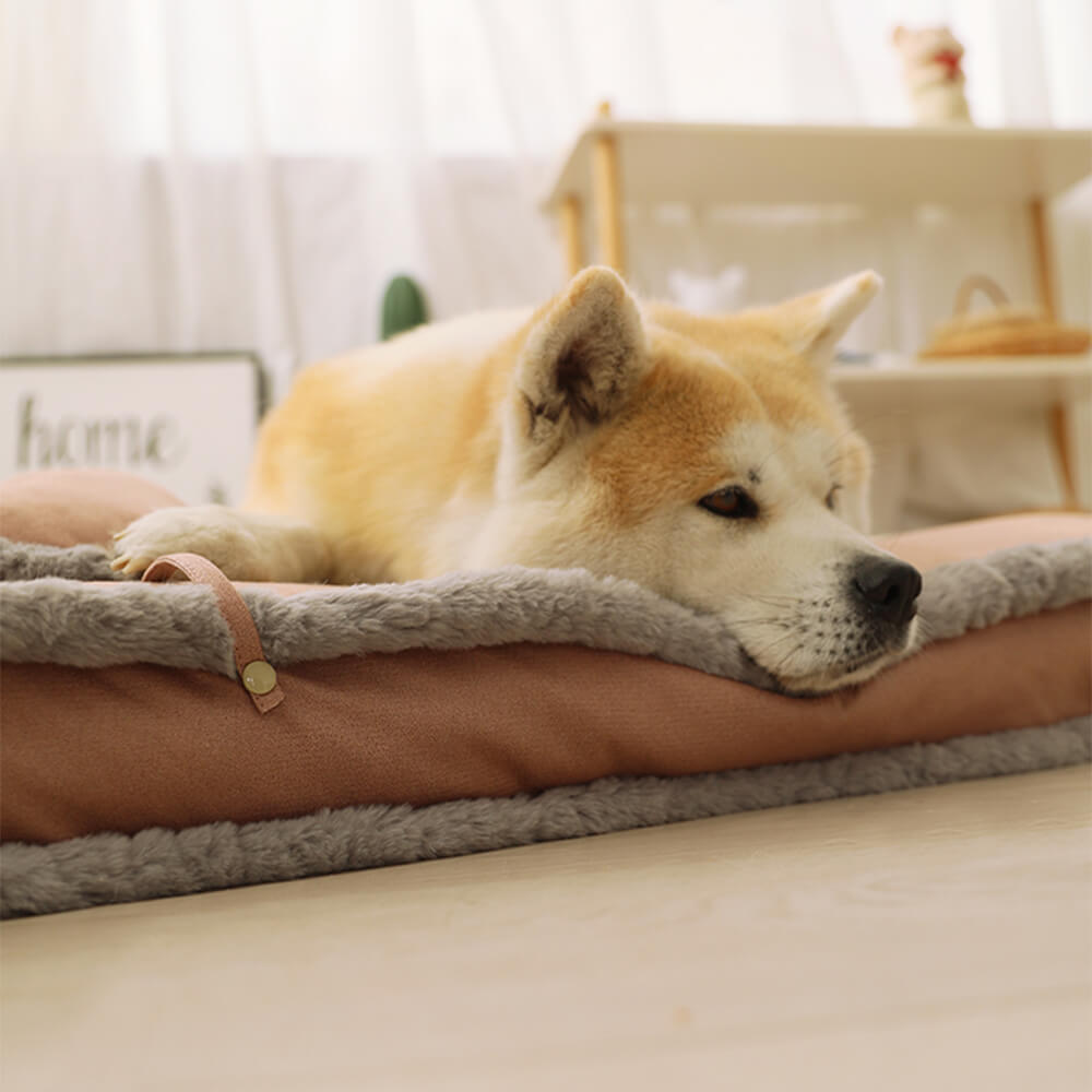 Luxuosa cama retrô de couro falso para cachorro com sono profundo e travesseiro