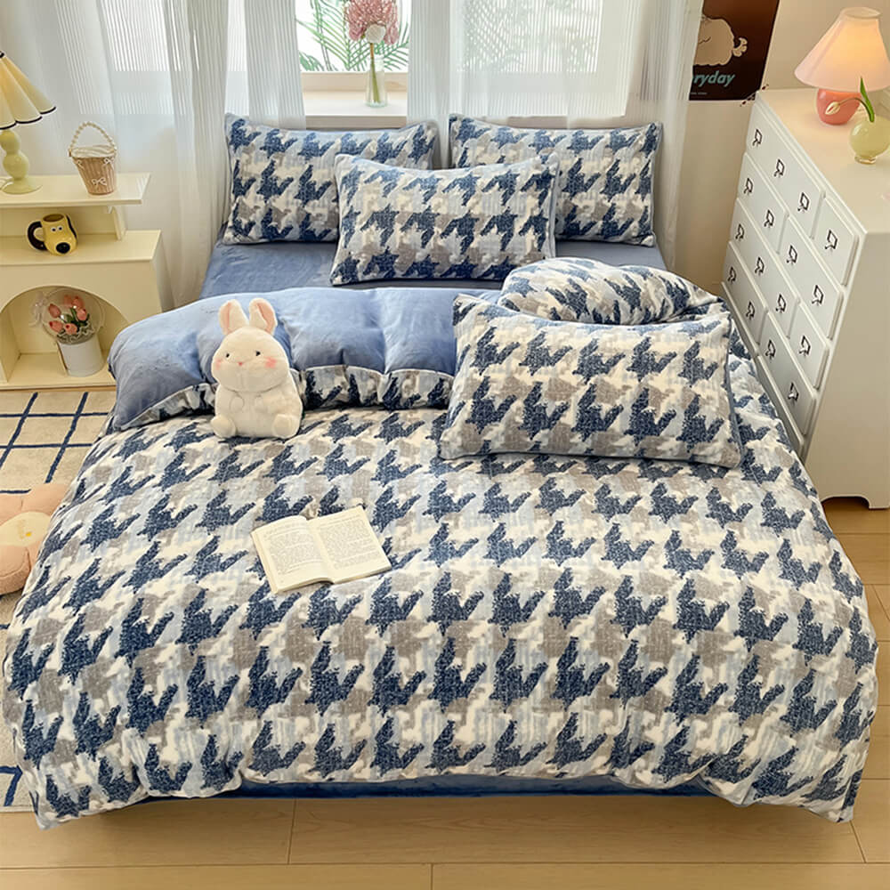 Conjunto de lençóis protetores de cama Line Art Milk Velvet Warm Bedding