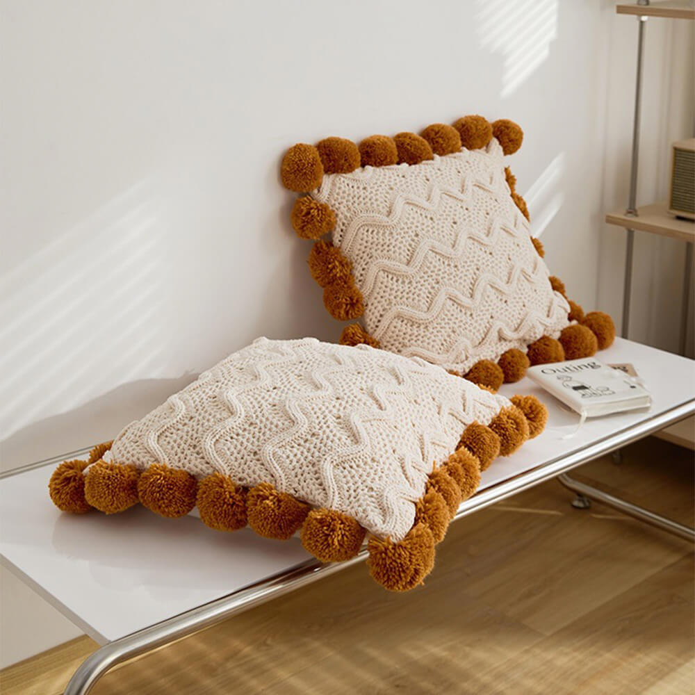 Cobertor aconchegante estilo nórdico de chenille pom pom com fronha