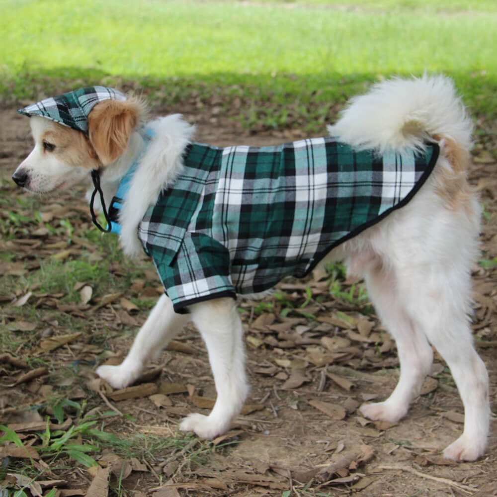 Conjunto de Chapéu e Casaco Ajustável para Cão com Proteção Solar em Oxford xadrez