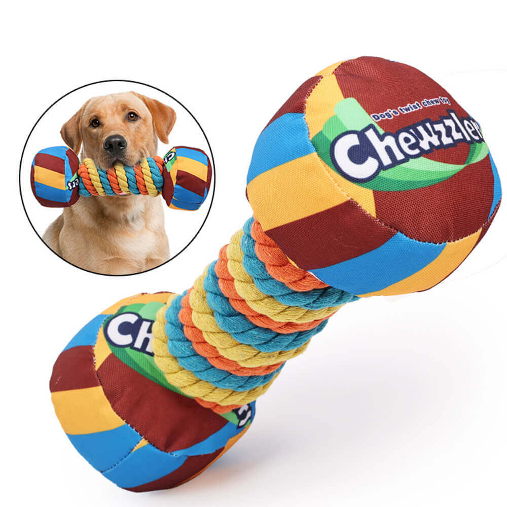 Brinquedo interativo para cachorro com corda estridente e durável com halteres arco-íris