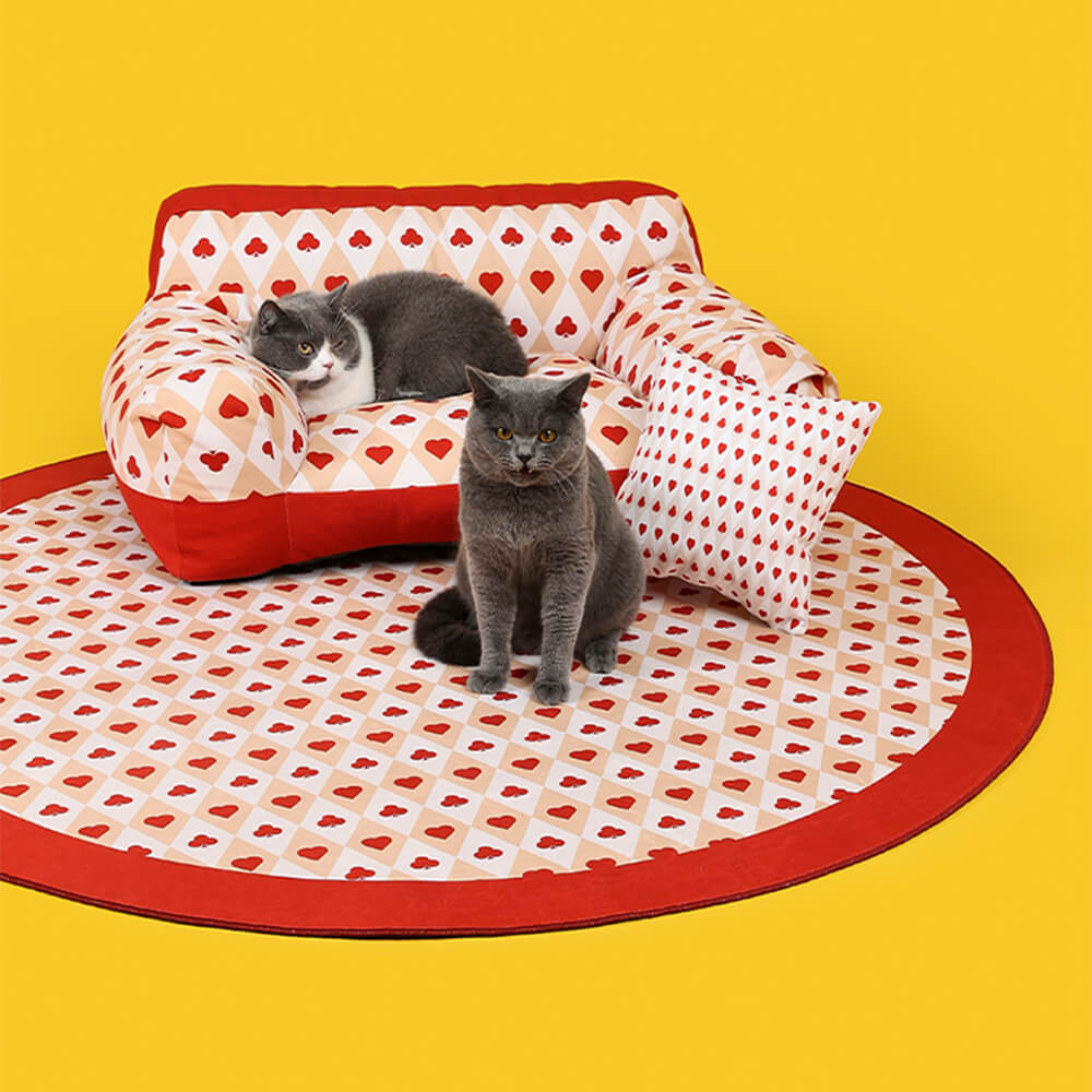 Sofá retrô vermelho coração pôquer para animais de estimação com suporte total para sofá-cama para cães