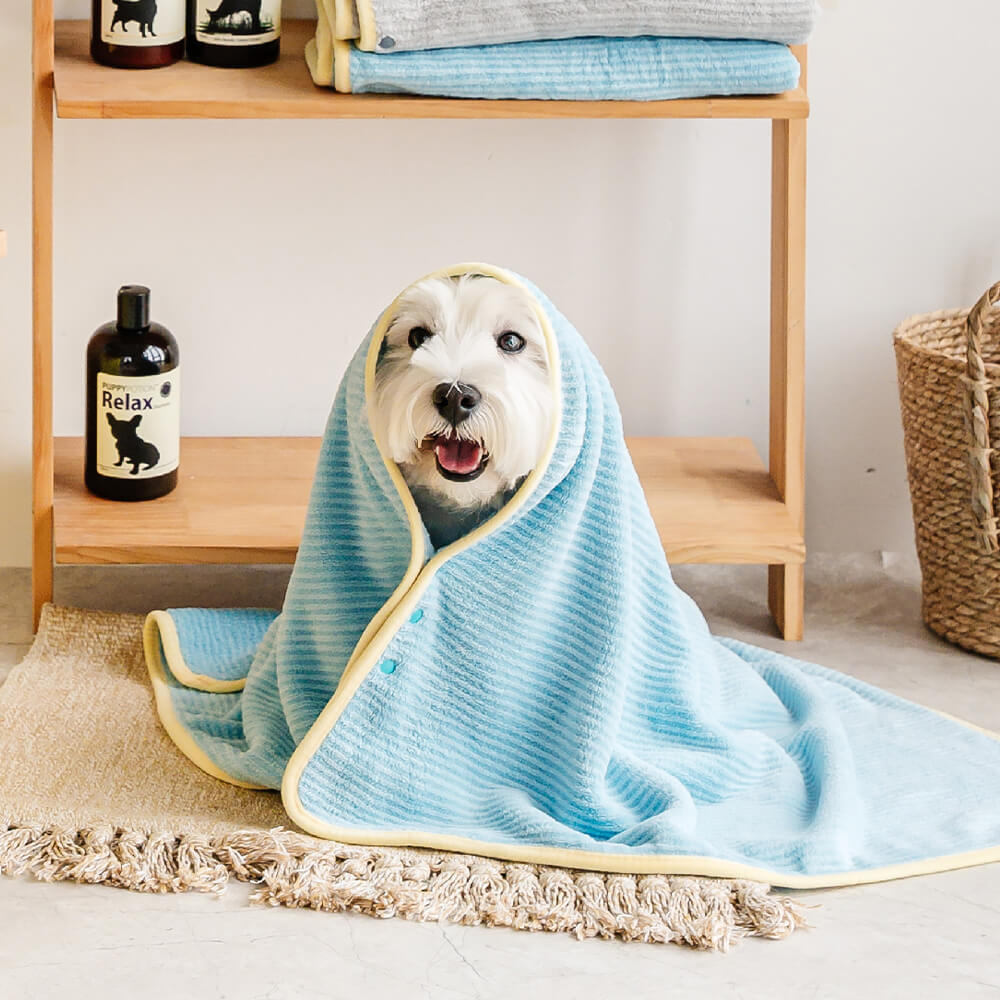 Toalha de banho absorvente de secagem rápida listrada macia para cães