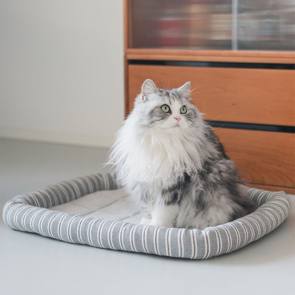 Cama para cães e gatos, macia, listrada, refrescante, de seda gelada, com estilo