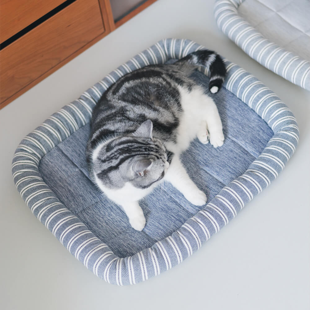 Cama para cães e gatos, macia, listrada, refrescante, de seda gelada, com estilo