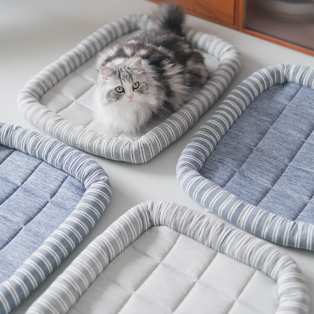 Cama para cães e gatos, macia, listrada, refrescante, de seda gelada, com estilo