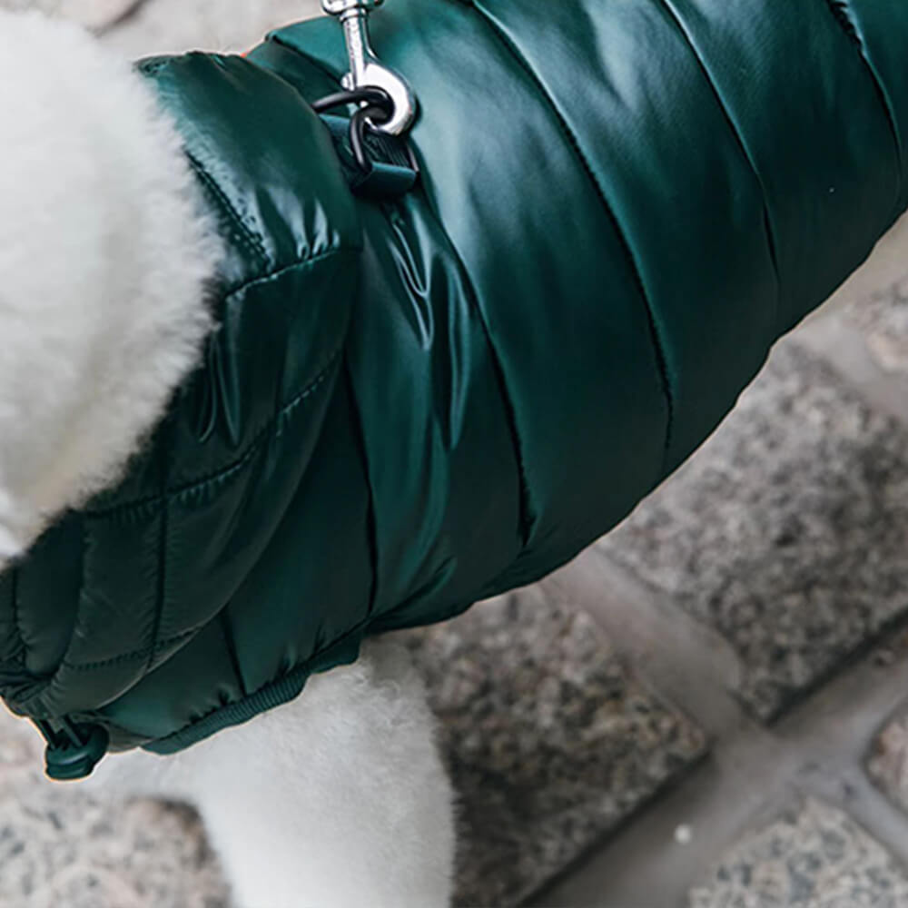 Colete com capuz para cachorro leve e quente da moda com coleira de argola em D