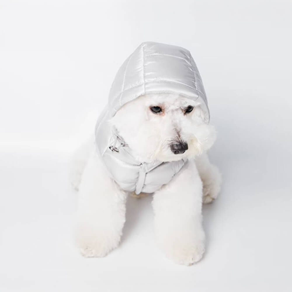 Colete com capuz para cachorro leve e quente da moda com coleira de argola em D