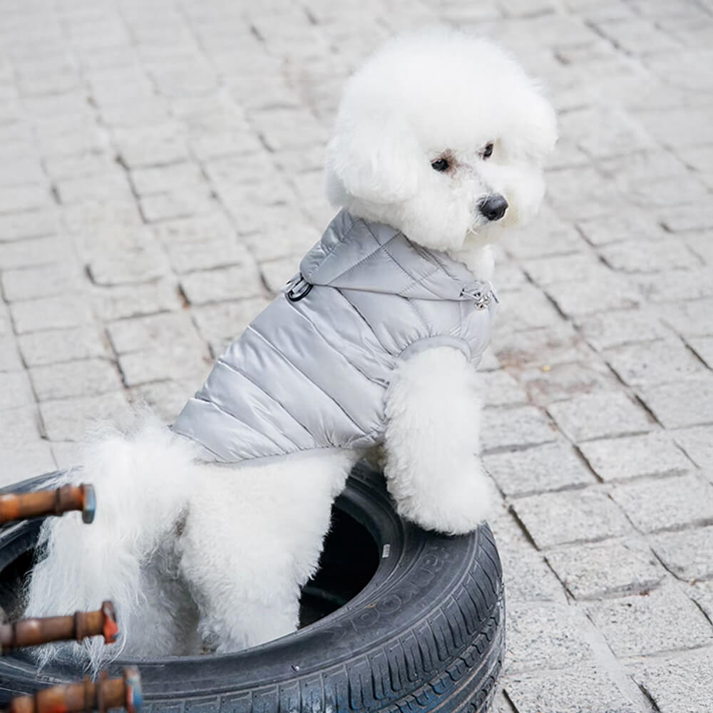 Colete com capuz para cachorro leve e quente da moda com coleira de argola em D