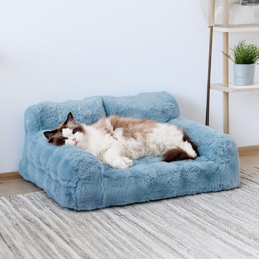 Encosto ergonômico de pele de coelho falso Wave para sofá-cama para cães e gatos