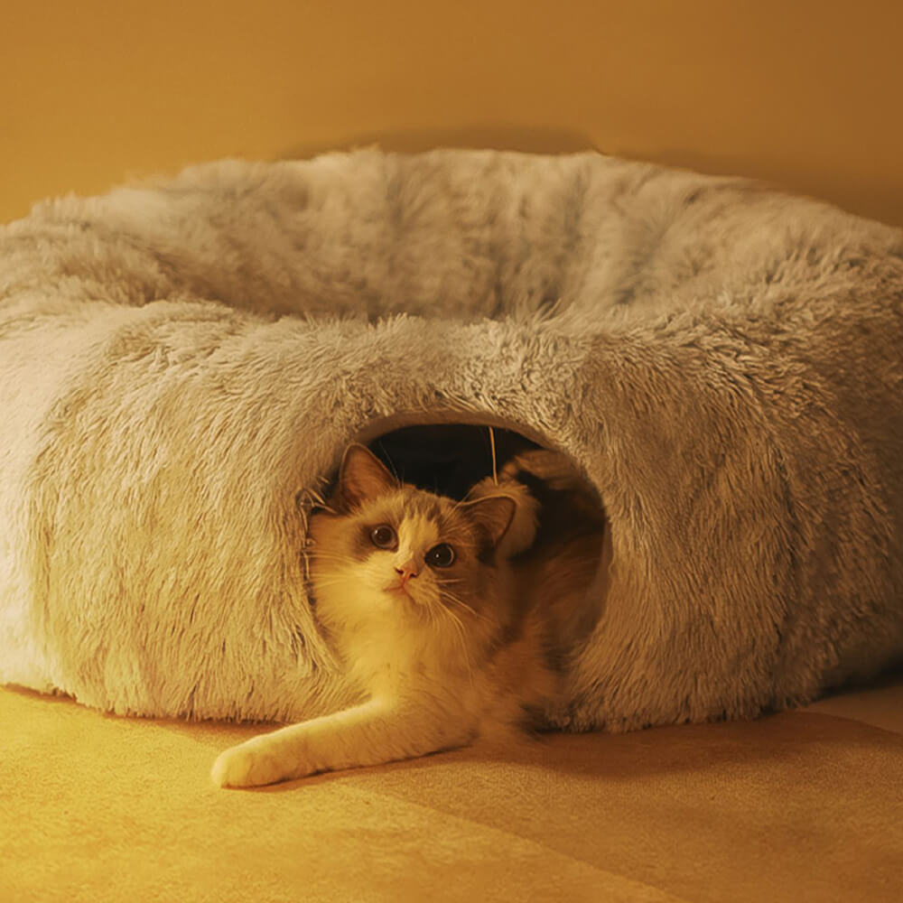 Cama de túnel redonda macia dobrável 2 em 1 para gatos