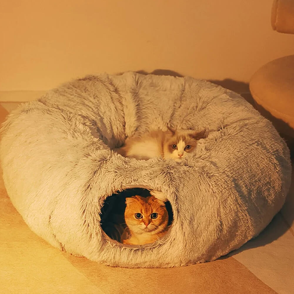 Cama de túnel redonda macia dobrável 2 em 1 para gatos