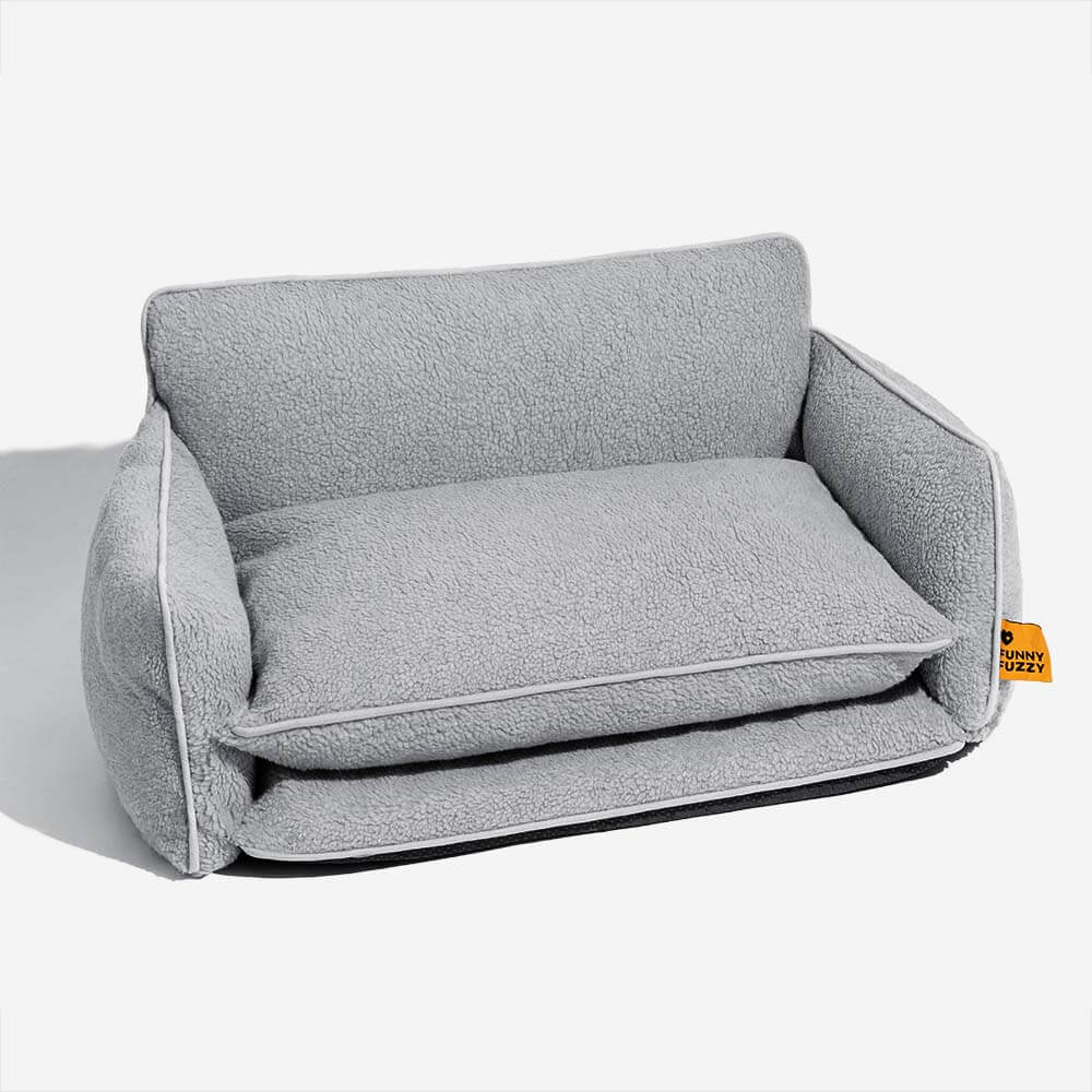 Sofá-cama Macio de Lã de Cordeiro Sintética de Camada Dupla para Cães e Gatos