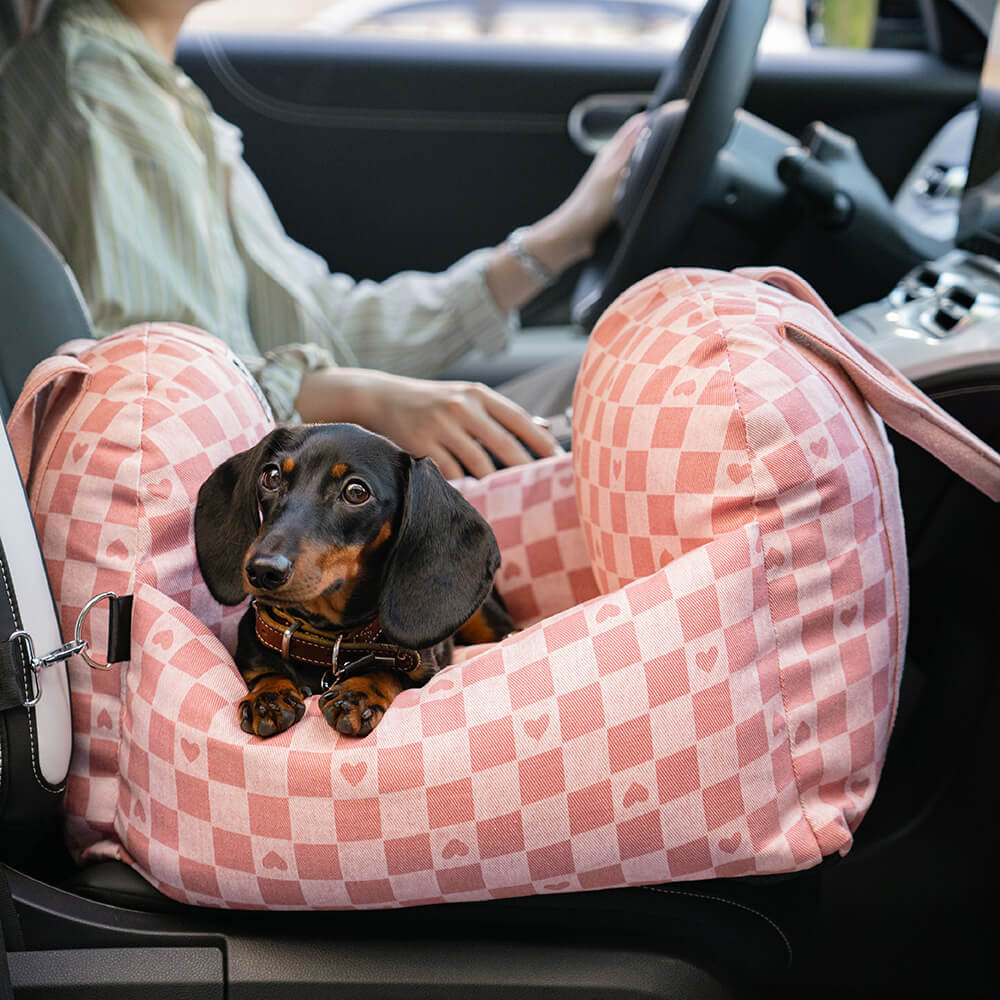 Cama para Assento de Carro para Cachorro Coração Vintage Xadrez