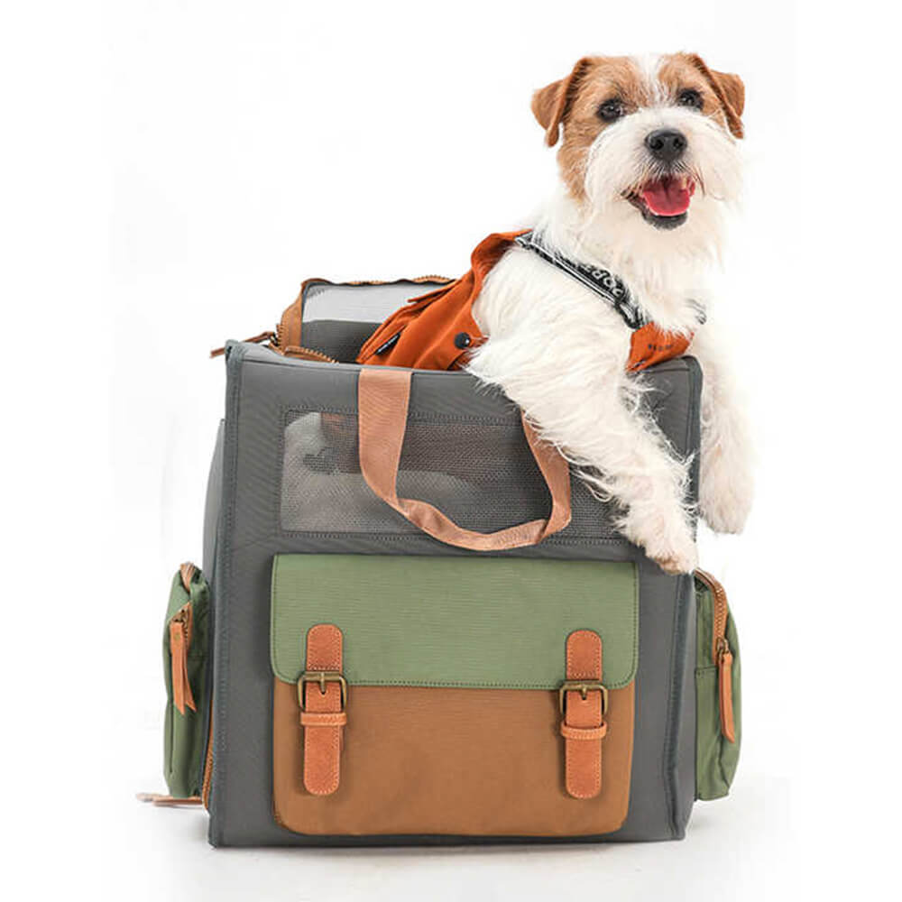 Mochila de transporte para animais de estimação em lona impermeável e respirável de duas cores