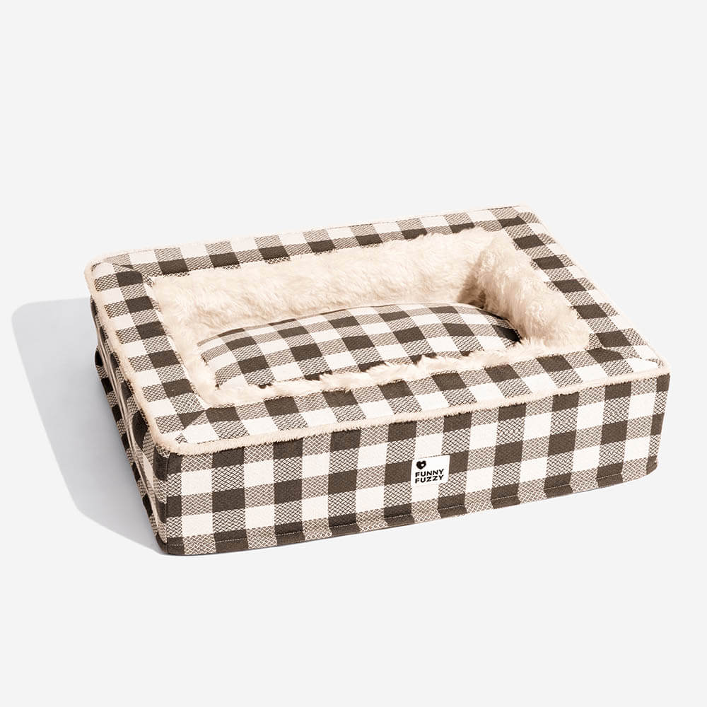 Clássica Cama Festiva Tartan Aconchegante para Cães Anti-ansiedade Calmante