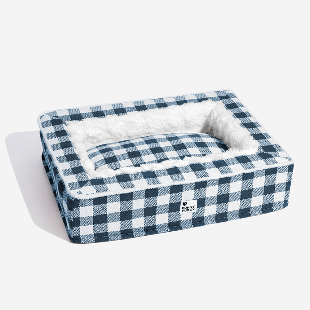 Clássica Cama Festiva Tartan Aconchegante para Cães Anti-ansiedade Calmante