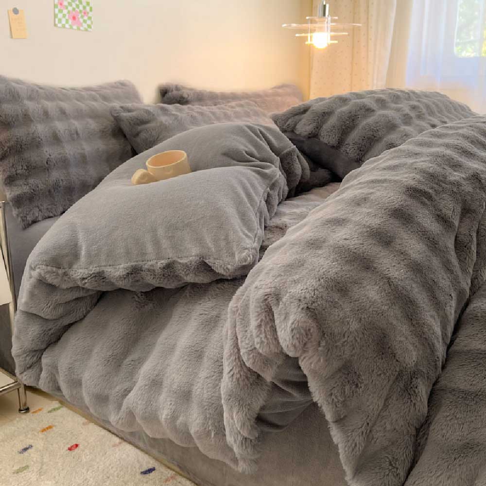 Conjunto de lençóis de pele de coelho sintética espessada e confortável