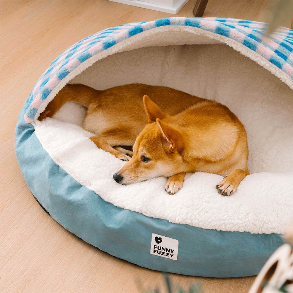 Cama Redonda com Dossel para Cães Pets Esconderijo dos Sonhos