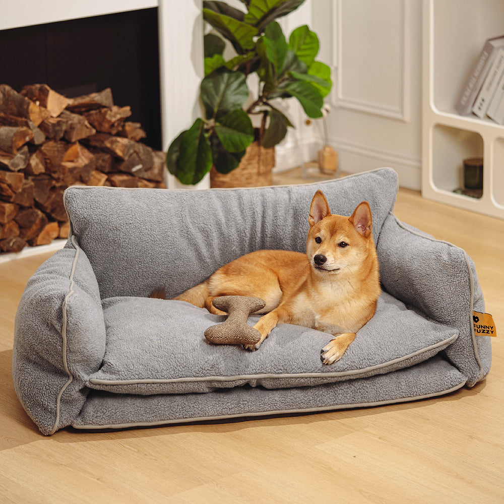 Sofá-cama macio de lã de cordeiro sintética de camada dupla para cães e gatos