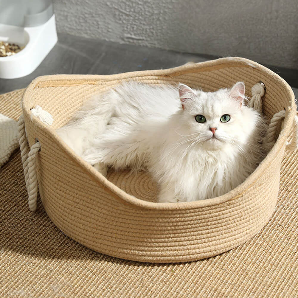 Cama de gato de vime para animais de estimação com berço artesanal durável de palha