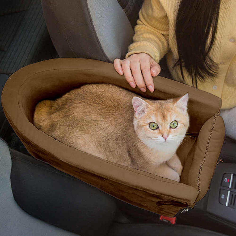 Assento de Carro para Pets com Console de Observação Oval em Camurça