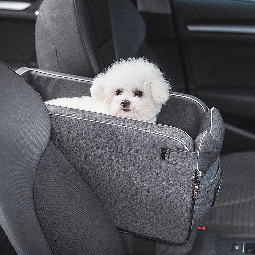 Assento de Carro Portátil com Console Quadrado para Pets em Camurça