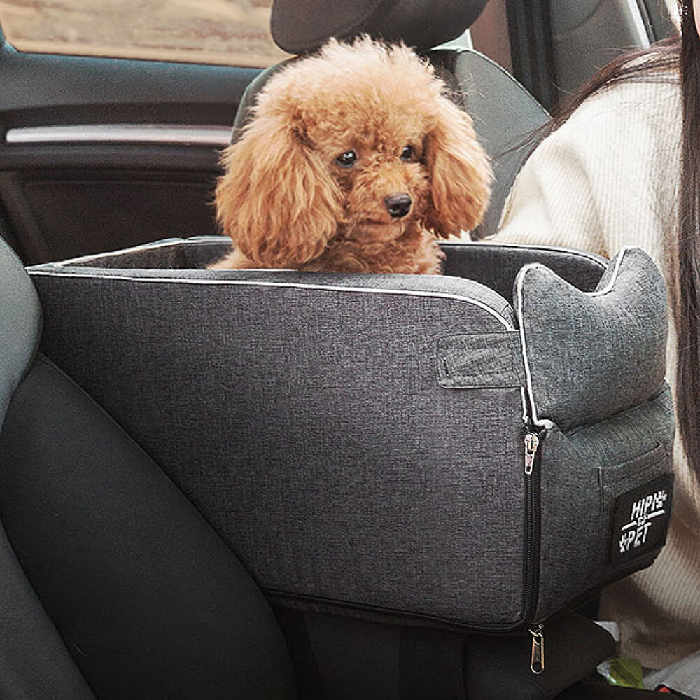 Assento de Carro Portátil com Console Quadrado para Pets em Camurça