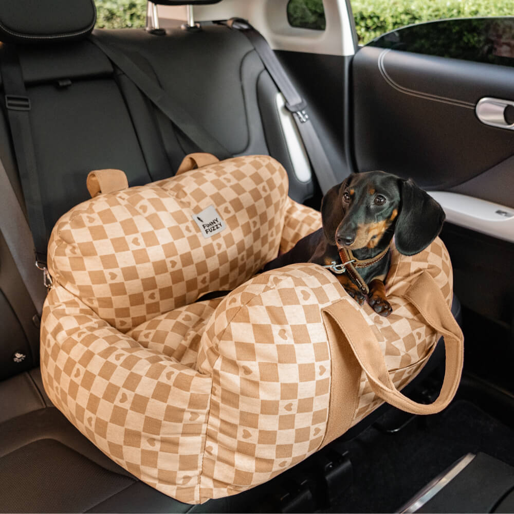 Cama para Assento de Carro para Cachorro Coração Vintage Xadrez