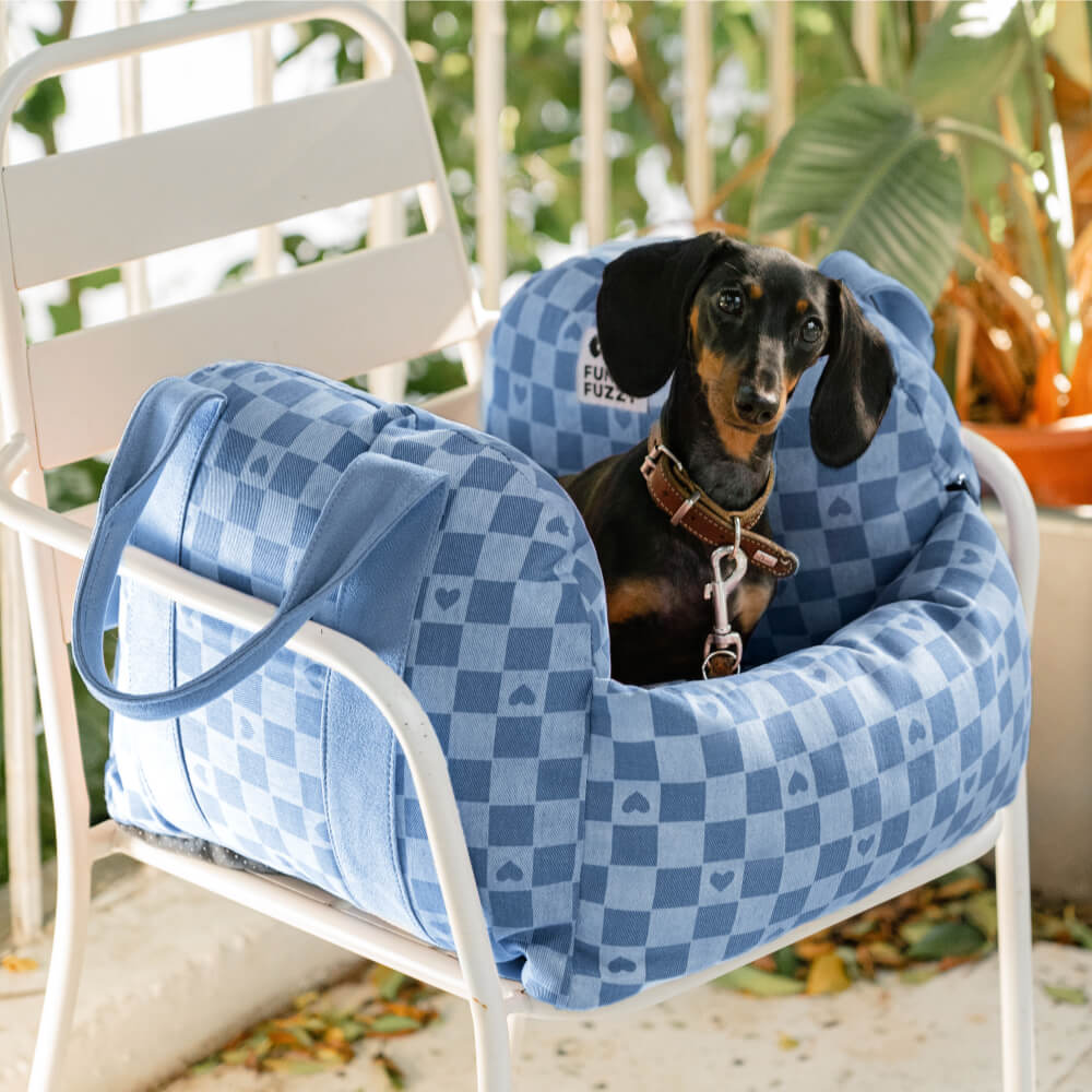 Cama para Assento de Carro para Cachorro Coração Vintage Xadrez