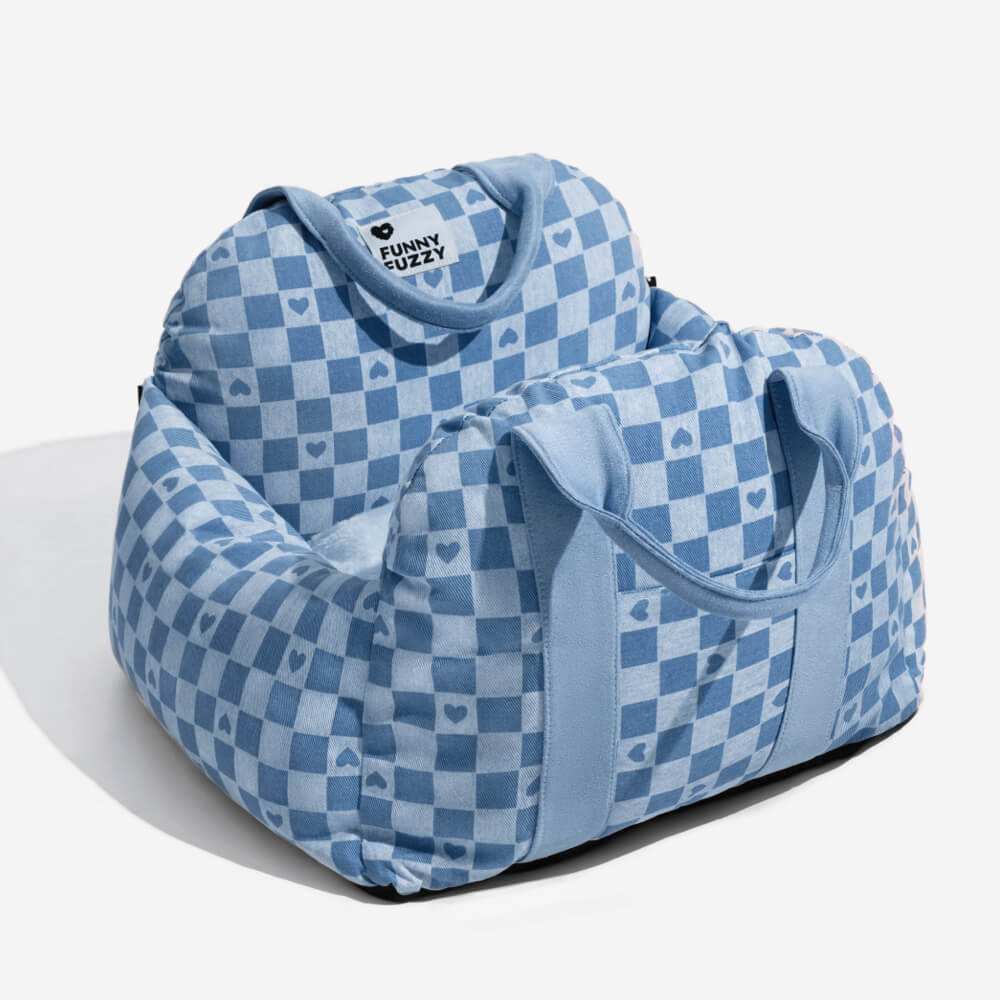 Cama para Assento de Carro para Cachorro Coração Vintage Xadrez