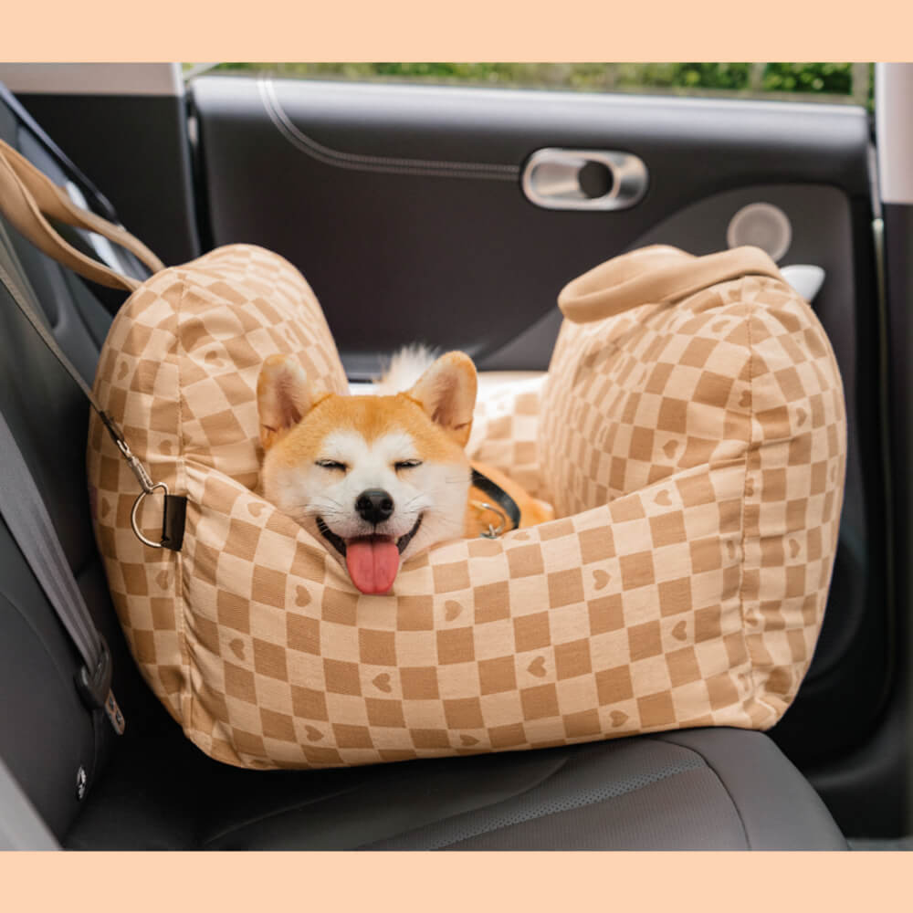 Cama para Assento de Carro para Cachorro Coração Vintage Xadrez