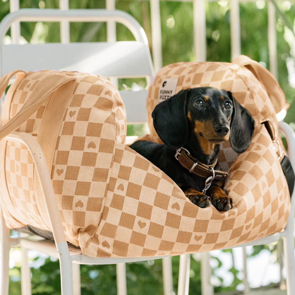 Cama para Assento de Carro para Cachorro Coração Vintage Xadrez