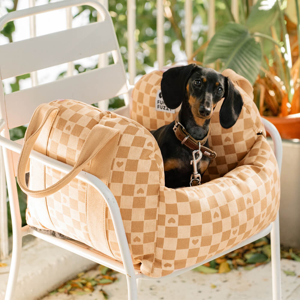 Cama para Assento de Carro para Cachorro Coração Vintage Xadrez