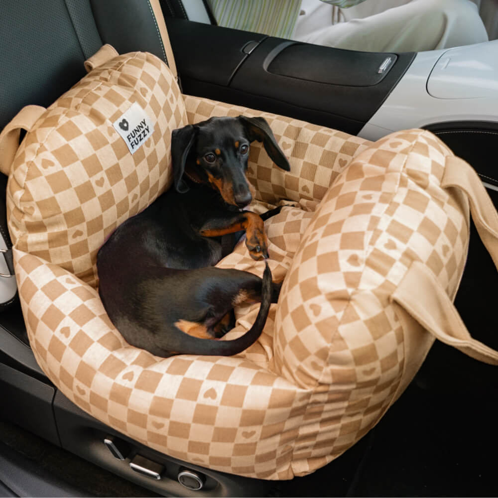Cama para Assento de Carro para Cachorro Coração Vintage Xadrez