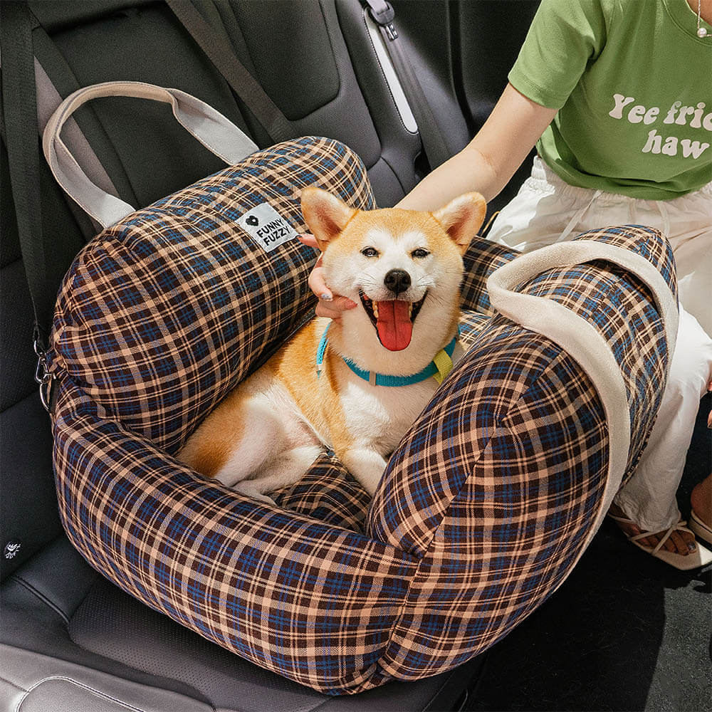 Cama para Assento de Carro para Cachorro Coração Vintage Xadrez