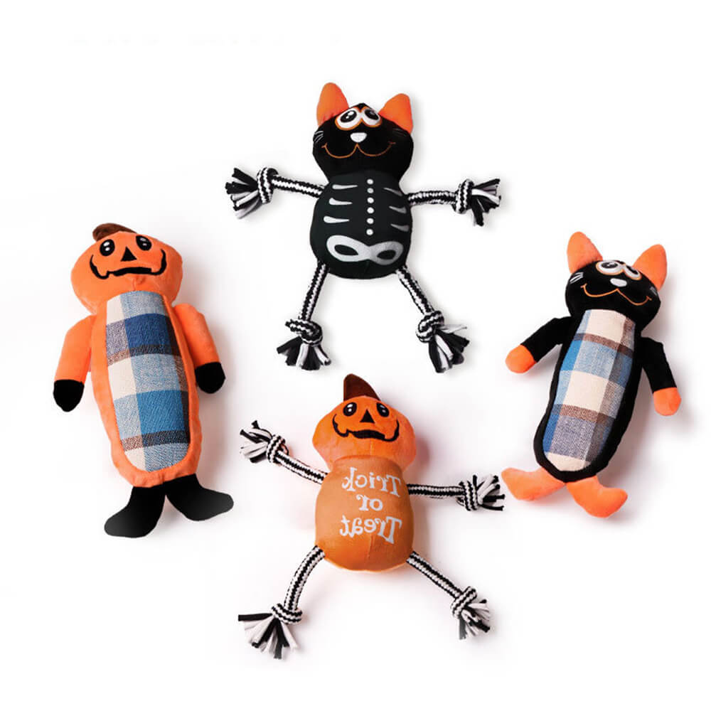 Brinquedos de corda de dentição de abóbora engraçada de Halloween para cães, conjunto de brinquedos de mastigar