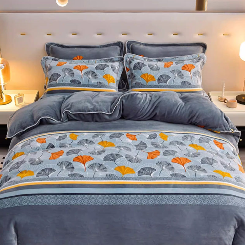 Conjunto de lençóis confortáveis de veludo floral caseiro com saia de cama