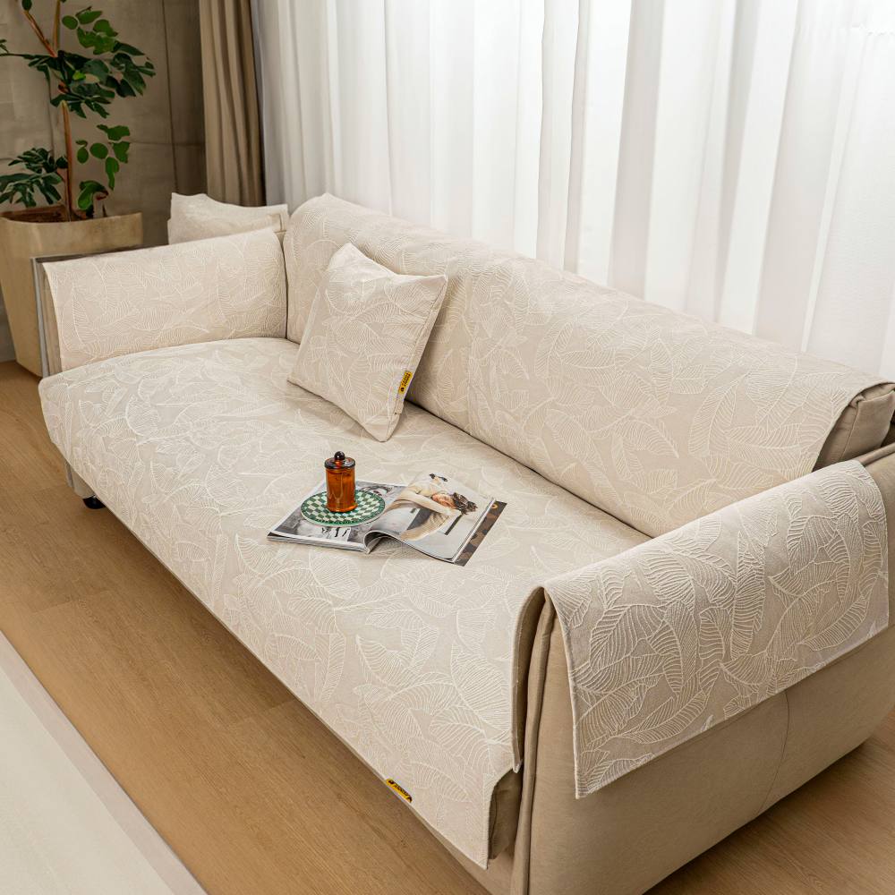 Cobertura Protetora de Sofá de Cor Sólida Luxuosa com Textura Jacquard Capa de Sofá