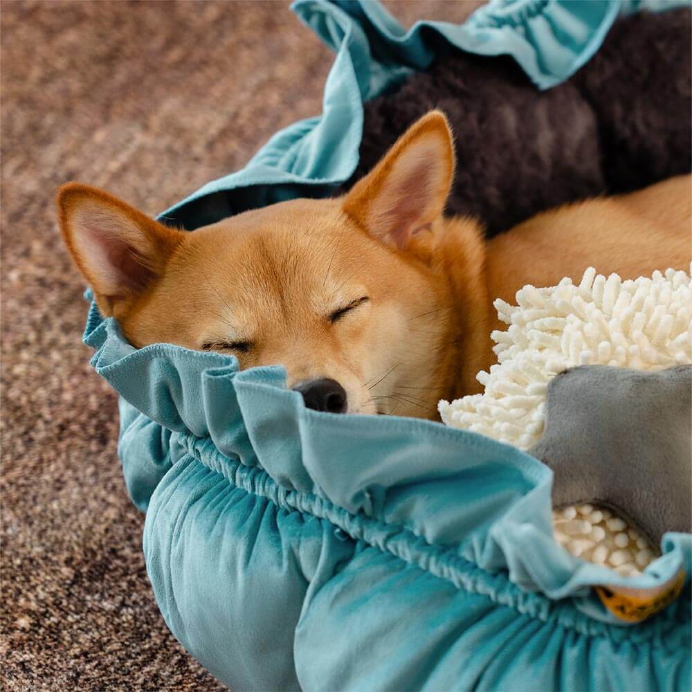 Cama de cachorro ajustável e calmante inspirada na natureza - Plush Nest