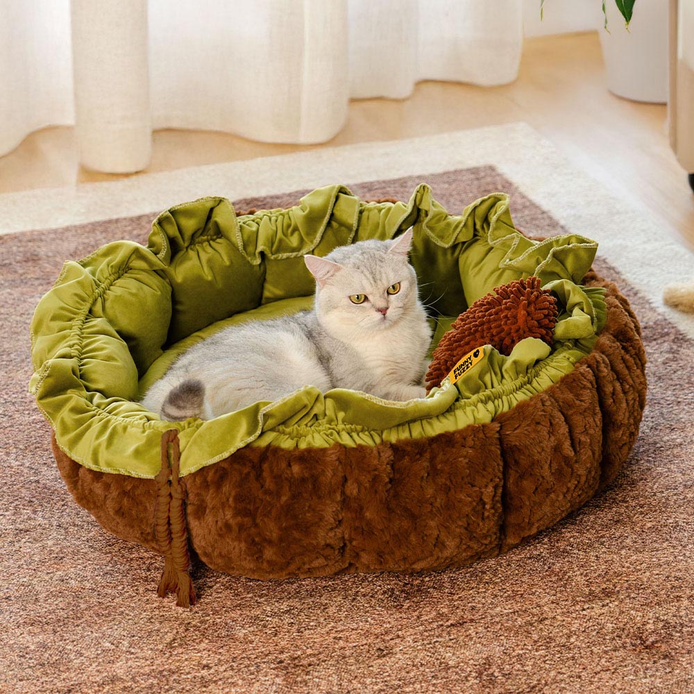 Cama de cachorro ajustável e calmante inspirada na natureza - Plush Nest