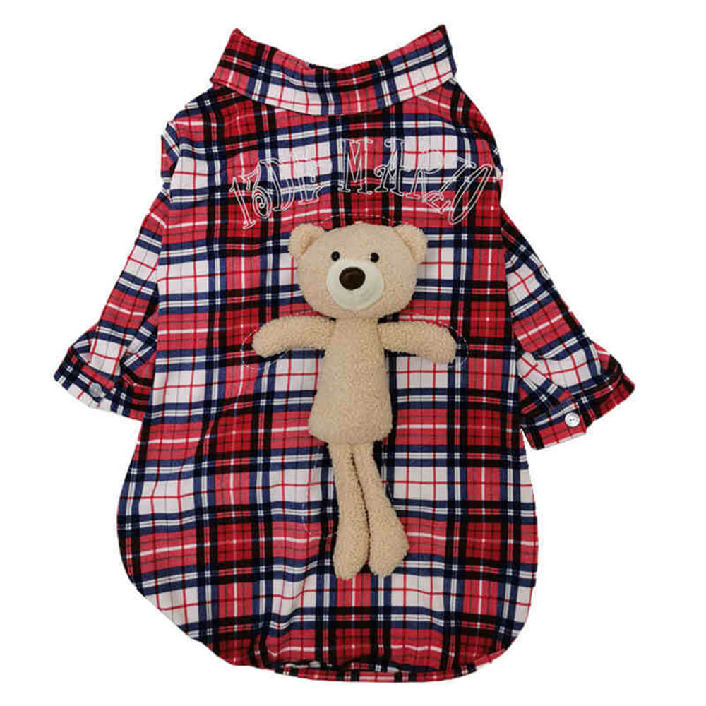 Camisa polo vintage xadrez urso boneca cachorro viagem