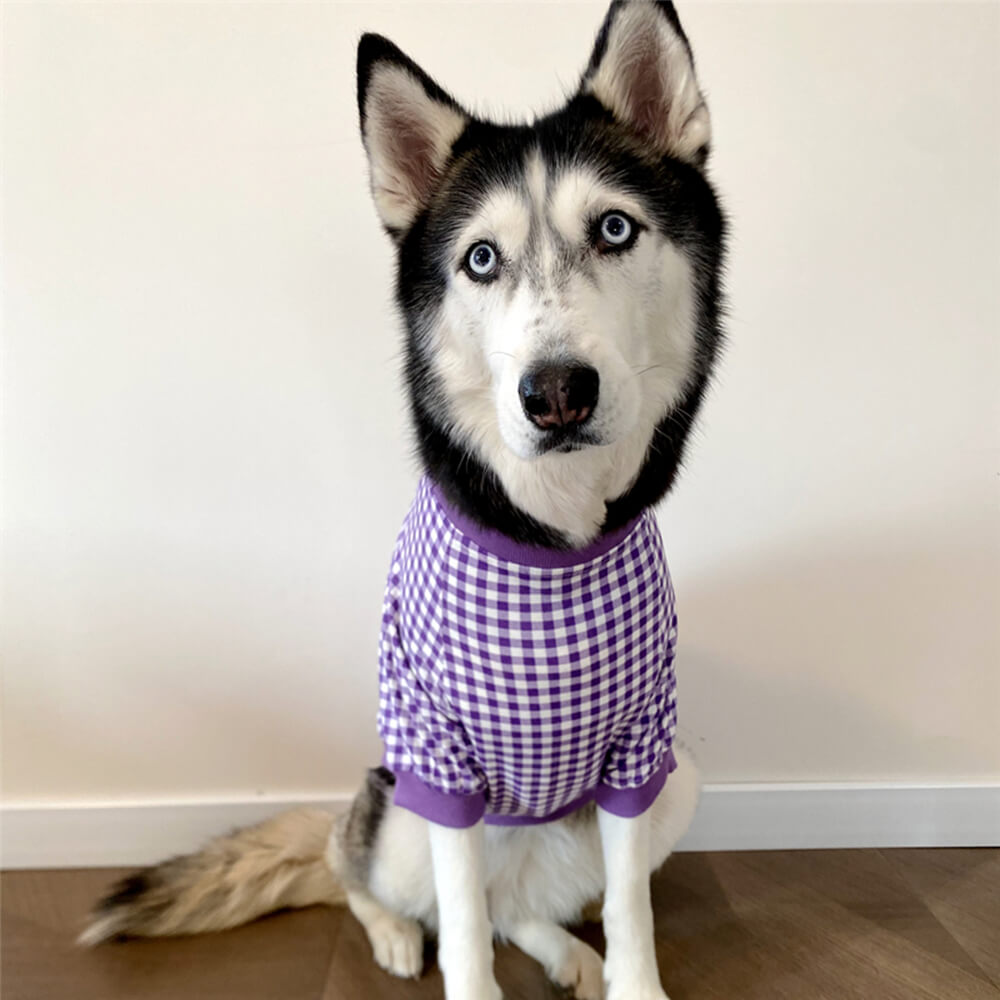 Roupas para animais de estimação moda xadrez série cachorro camiseta de manga curta