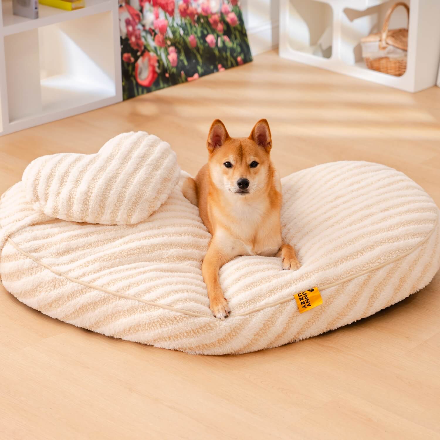 Coração de pelúcia fofo calmante com travesseiro cama para cães e gatos