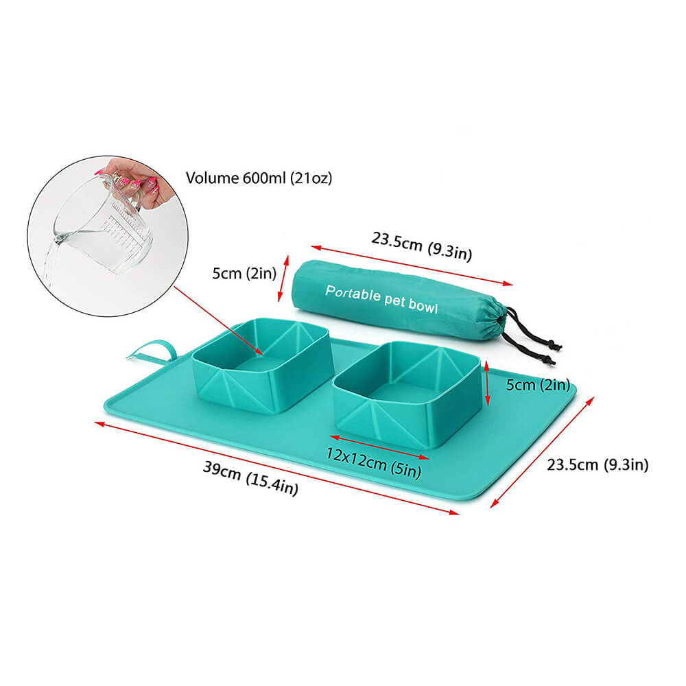 Tigela dupla dobrável de silicone portátil para cães