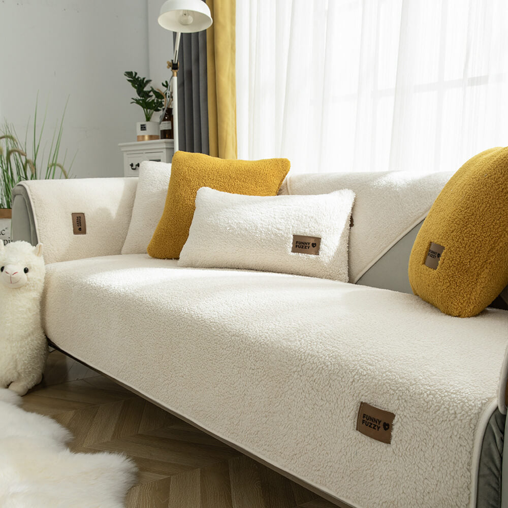 Capa de sofá antiderrapante espessa e felpuda de lã sherpa