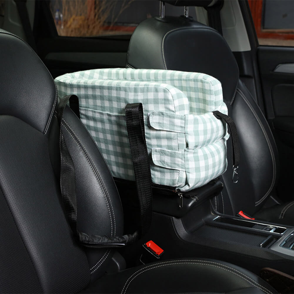 Assento de segurança para carro para cães de viagem portátil xadrez elegante, console central