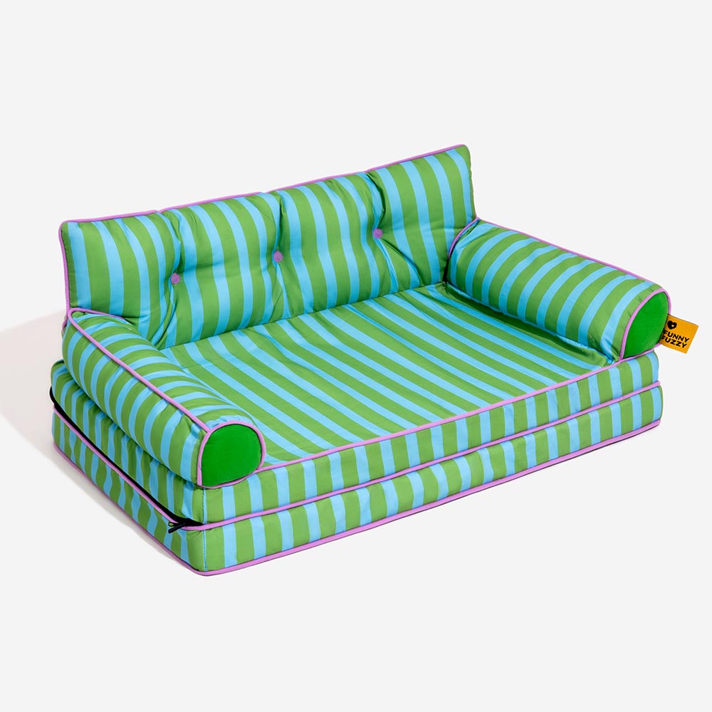 Sofá-cama dobrável para cães, listrado e repelente de água, moderno - Sunny Siesta
